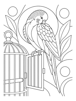 Free printable Parakeet Preening On Open Cage Door coloring page