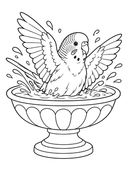 Free printable Parakeet Splashing In A Bird Bath coloring page
