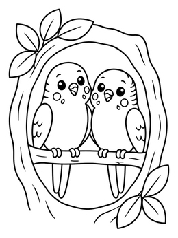 Free printable Two Budgies In A Tree Hollow coloring page