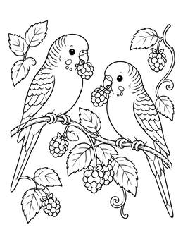 Free printable Pair Of Parakeets Eating Berries coloring page