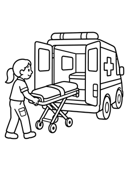 Free printable Paramedic Rolling Stretcher To Ambulance coloring page
