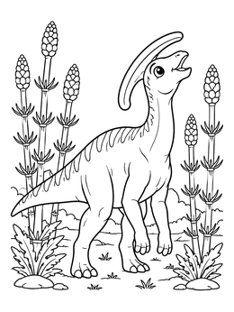 Free printable Parasaurolophus Calling In Prehistoric Nature coloring page