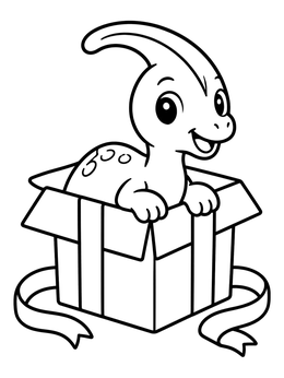 Free printable Cute Baby Parasaurolophus In Gift Box coloring page