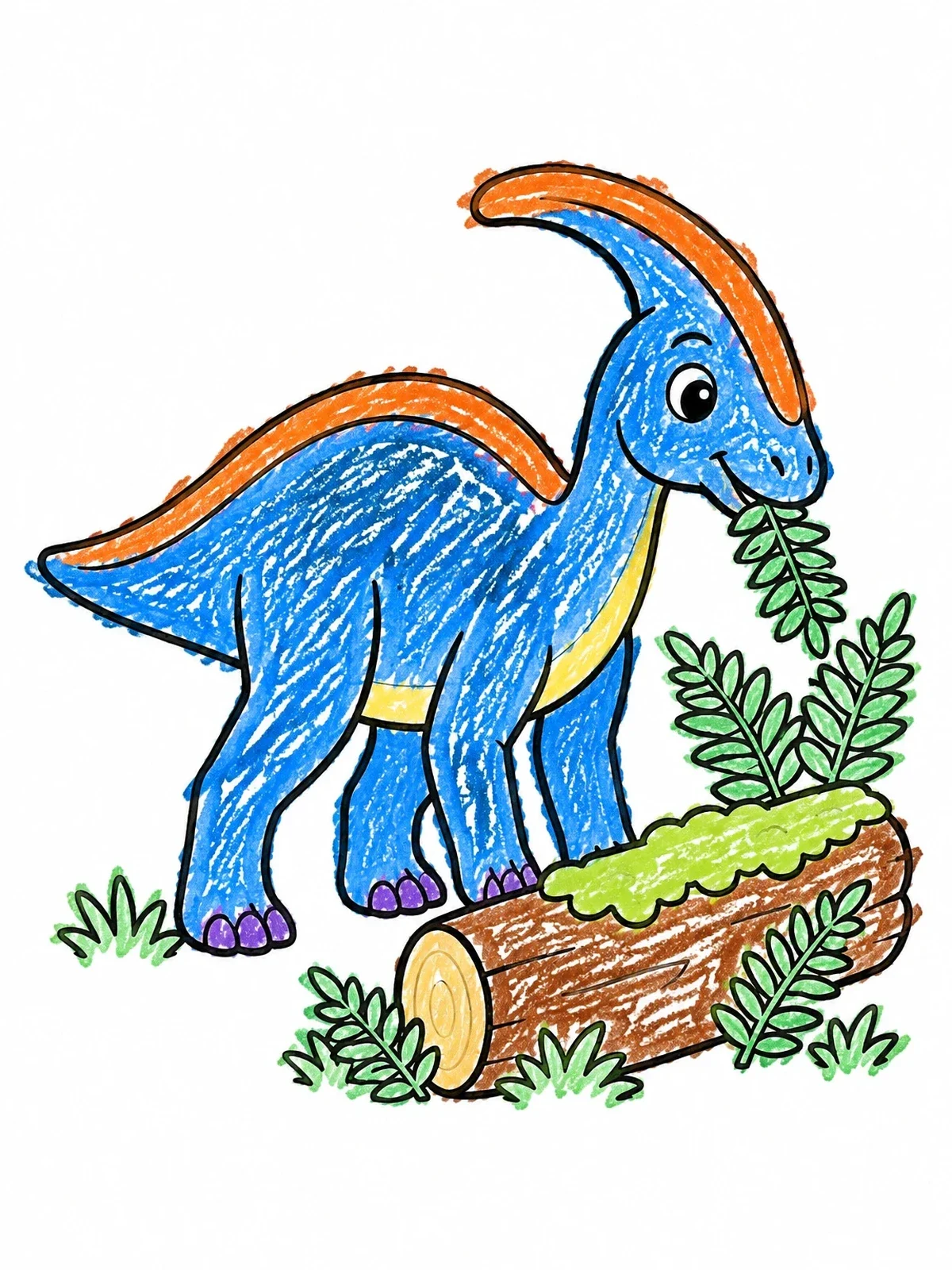 Colored example of the Cute Parasaurolophus Eating Leaves By Log coloring page