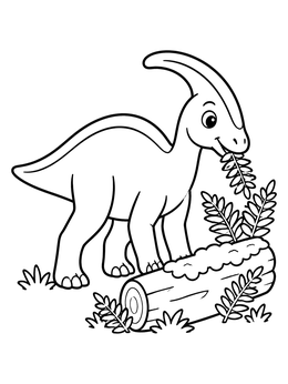 Free printable Cute Parasaurolophus Eating Leaves By Log coloring page