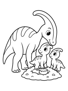 Free printable Parasaurolophus Family With Hatchlings coloring page