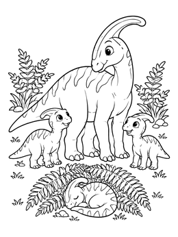 Free printable Parasaurolophus Family With Sleeping Baby coloring page