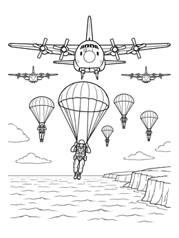 Free printable Paratroopers Dropping Over The Coast coloring page