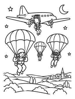 Free printable Paratroopers Jumping Over Normandy coloring page
