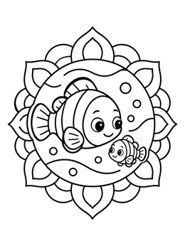 Free printable Parent And Baby Clownfish Mandala coloring page