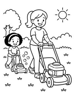 Free printable Mowing The Lawn With Mom coloring page
