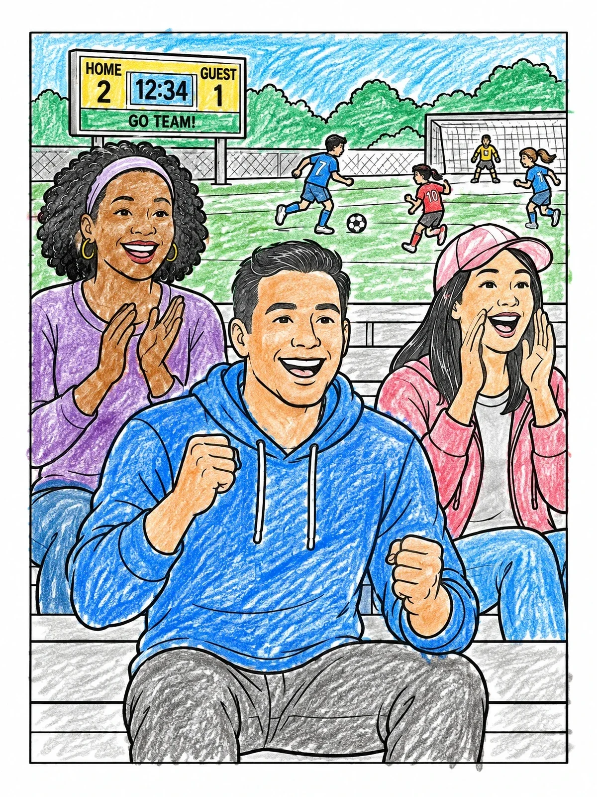 Colored example of the Parents Cheering At Soccer Game coloring page