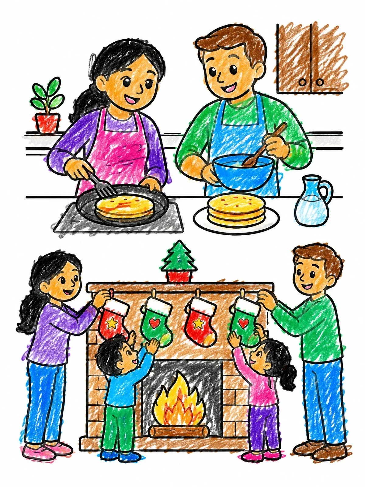 Colored example of the Family Cooking And Decorating Together coloring page