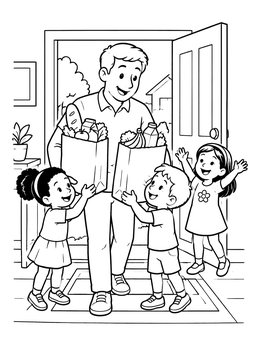 Free printable Father Arriving Home With Groceries coloring page