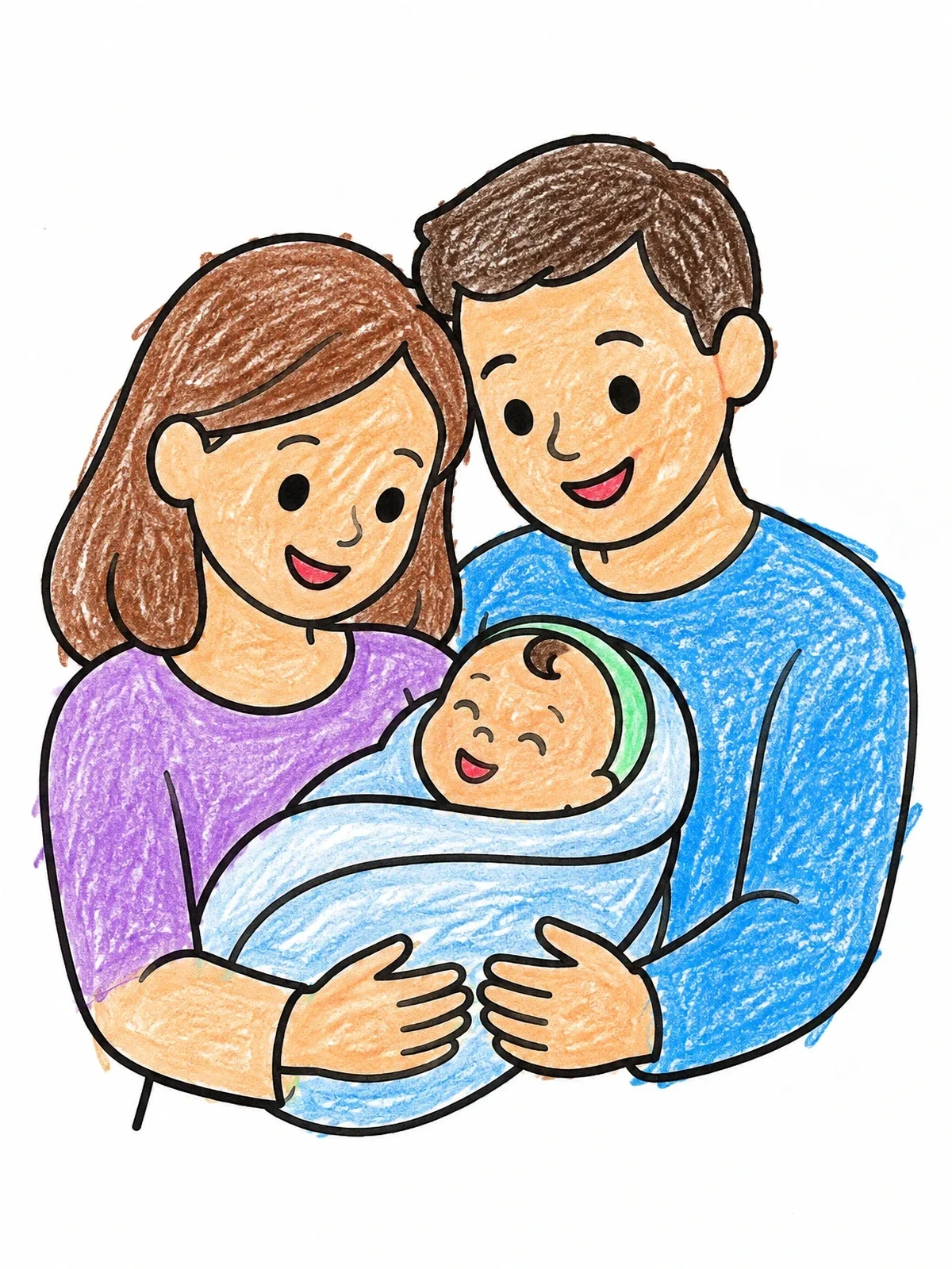 Colored example of the Parents Holding Their Newborn Baby coloring page