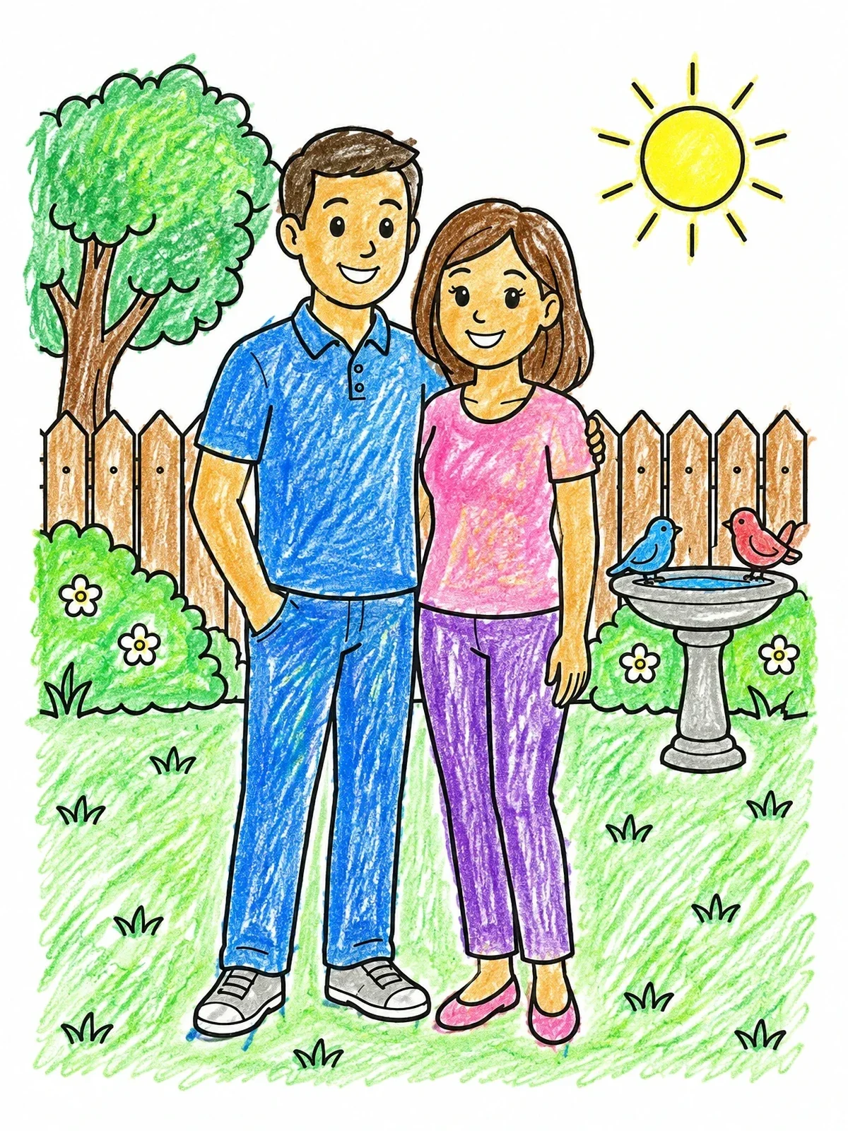 Colored example of the Parents Standing In Backyard Garden coloring page