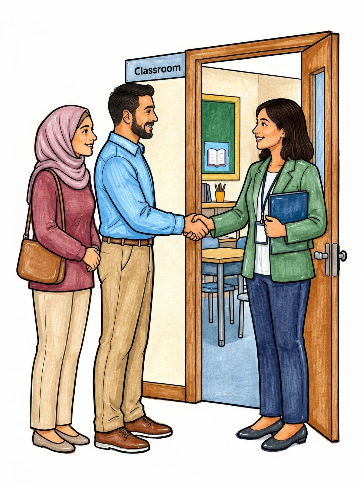 Colored example of the Parents Meeting The School Teacher coloring page