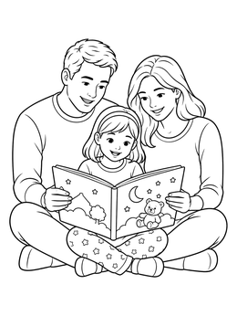 Free printable Parents Reading Bedtime Story With Daughter coloring page