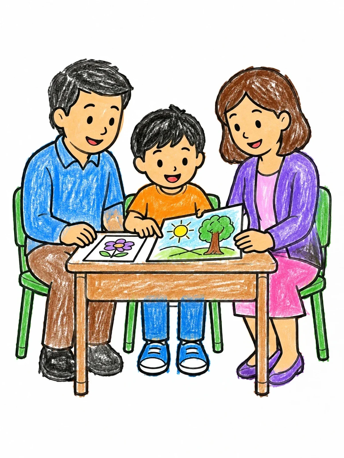 Colored example of the Parents Reviewing Art With Child coloring page