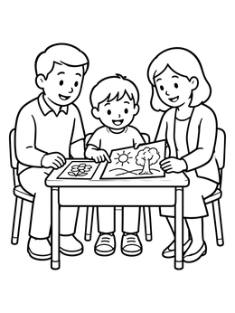 Free printable Parents Reviewing Art With Child coloring page