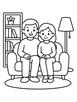 Free printable Parents Sitting On Living Room Sofa coloring page