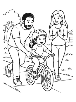 Free printable Parents Teaching Child To Ride Bike coloring page