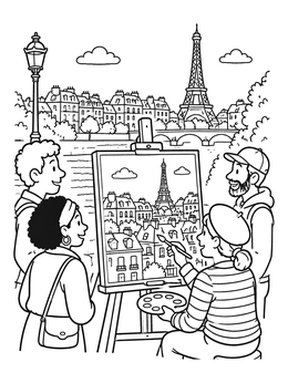 Free printable Artist Painting The Eiffel Tower coloring page