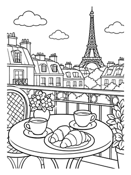 Free printable Parisian Balcony With Eiffel Tower View coloring page
