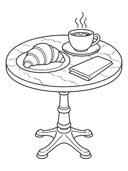 Free printable Bistro Table With Croissant And Coffee coloring page