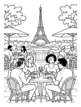 Free printable Terrace Dining By The Eiffel Tower coloring page