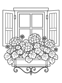 Free printable Window Box With Blooming Geraniums coloring page