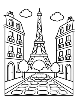 Free printable Eiffel Tower View From Cobblestone Street coloring page