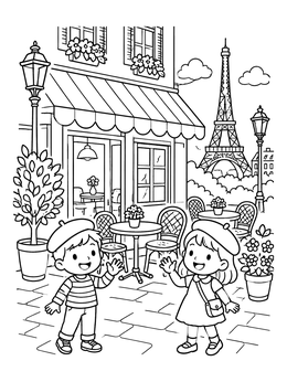 Free printable Kids At A Paris Sidewalk Cafe coloring page