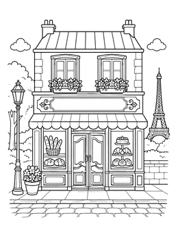 Free printable Parisian Bakery Shop Front coloring page