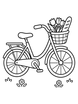 Free printable Parisian Bicycle With Flower Basket coloring page