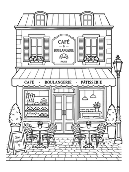 Free printable Charming Parisian Cafe And Bakery coloring page