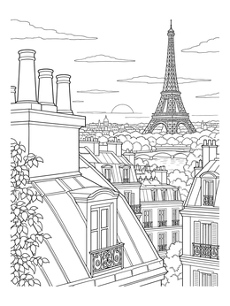 Free printable Parisian Rooftops And Eiffel Tower coloring page