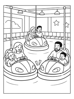 Free printable Families In Bumper Cars coloring page