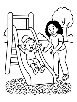 Free printable Child Sliding Down Playground Slide coloring page