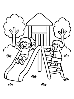 Free printable Children Having Fun On Playground Slide coloring page
