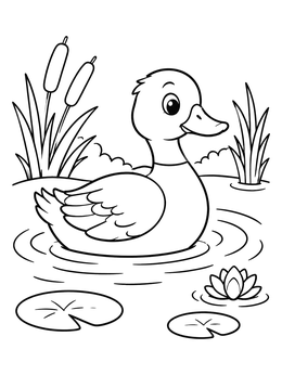 Free printable Cute Duckling Swimming In Pond coloring page