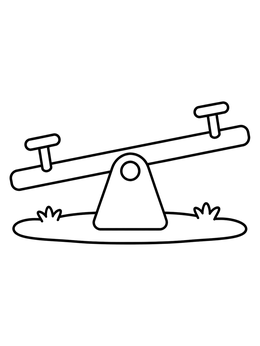 A simple playground teeter-totter on a grassy park coloring page.
