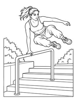 Free printable Parkour Athlete Vaulting Over Handrail coloring page