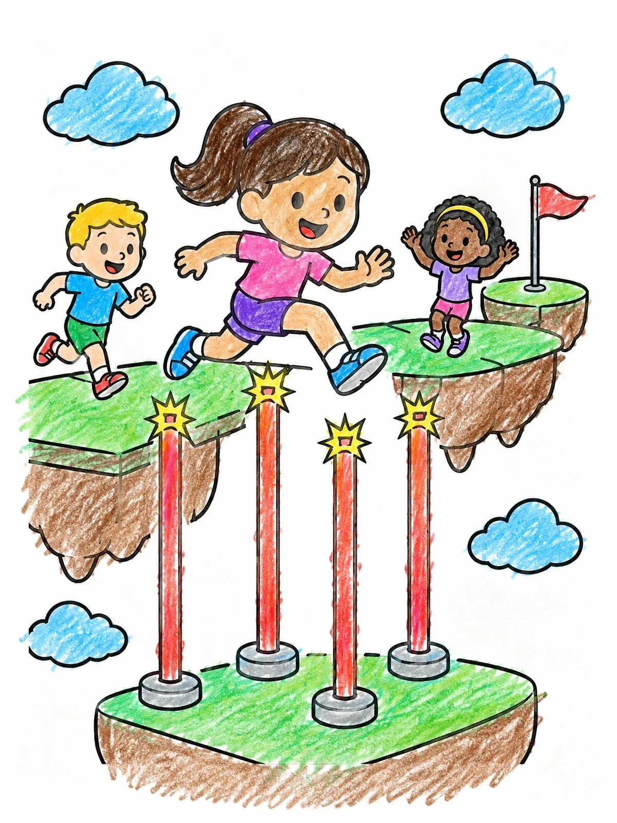 Colored example of the Kids Jumping Floating Obstacle Course coloring page