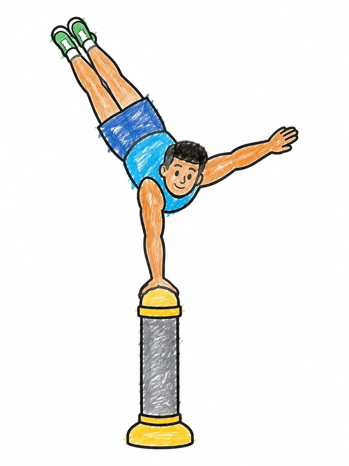 Colored example of the One Arm Handstand On A Street Post coloring page