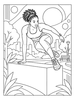Free printable Woman Vaulting Over Park Obstacle coloring page
