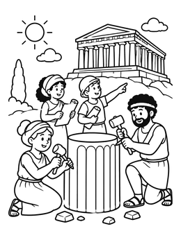 Free printable Builders Beside The Parthenon coloring page