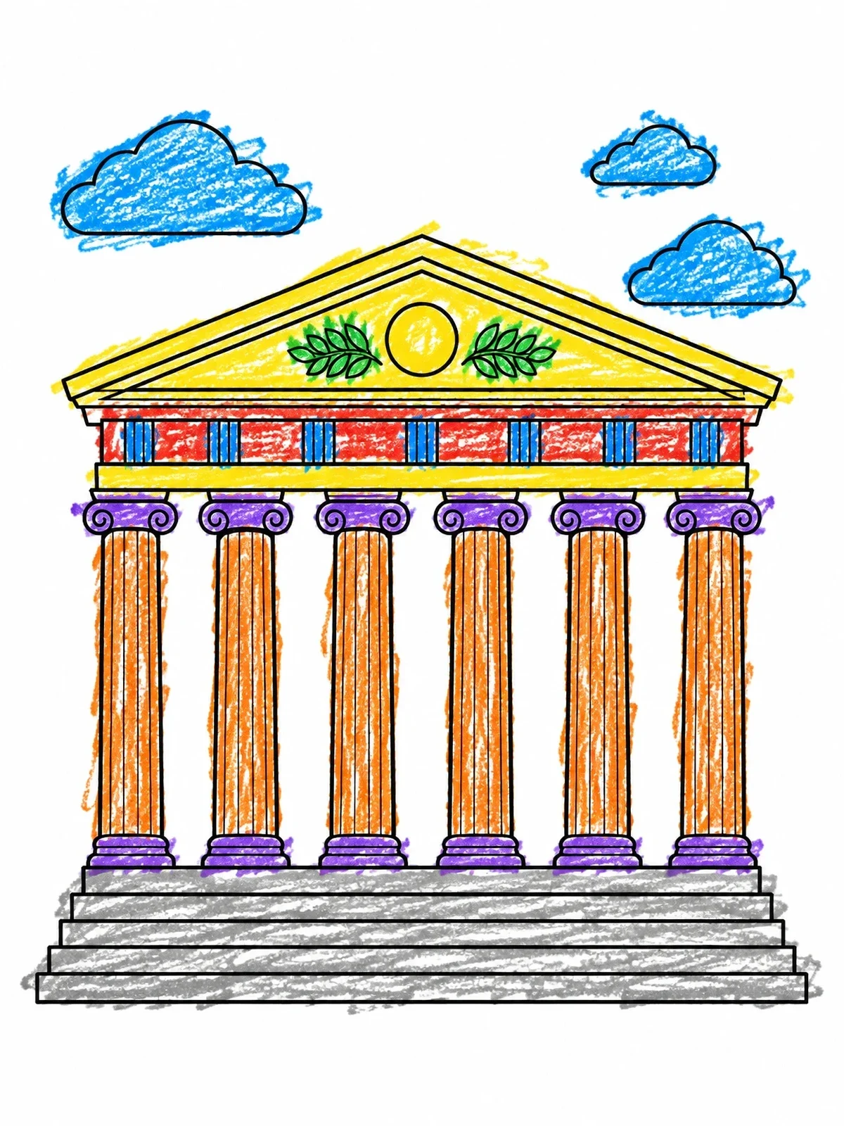 Colored example of the Ancient Greek Temple With Six Columns coloring page