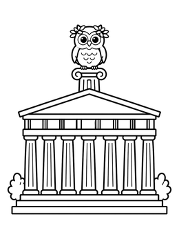 Free printable Cute Owl On Ancient Greek Temple coloring page