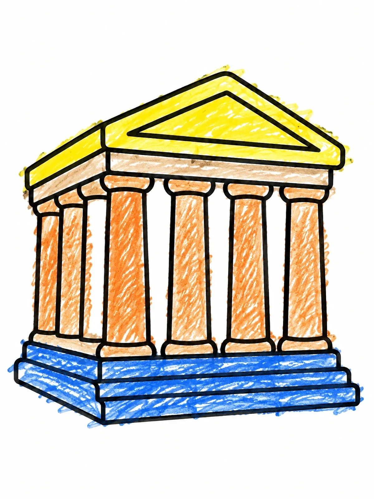 Colored example of the Simple Ancient Greek Temple coloring page